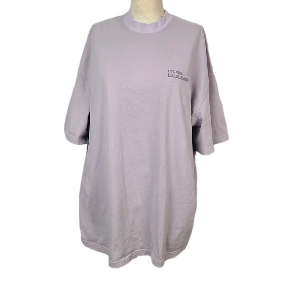 Lululemon Brushed Heavyweight Cotton Crewneck T-Shirt Purple Oversized Spellout - Picture 1 of 9